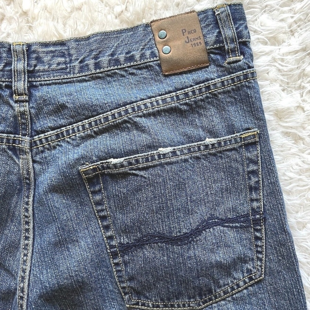 Paco Jeans Mens 34x30 Straight‎ Leg Blue Medium Wash Distressed Y2K Streetwear
